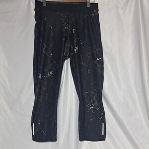 GUC Women's L NIKE Relay Capris Dri-Fit Black Gray‎ Leggings 535233 Crop Marble